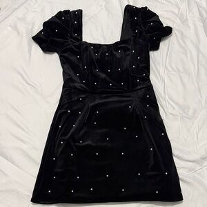 Elegant Black Velvet Dress with Pearl Accents made by LuLus